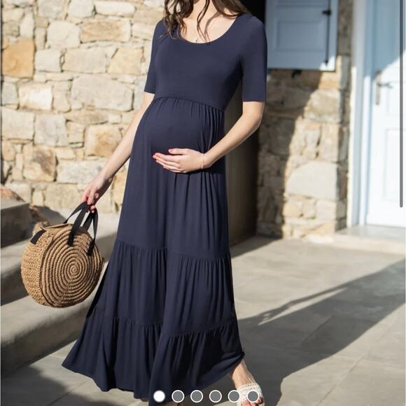 Seraphine Ester Navy Blue Jersey Maternity & Nursing Maxi Dress 2 - Picture 8 of 9